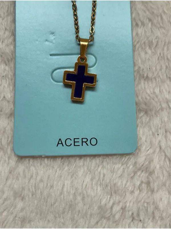 Mint Gold Necklace with Blue Cross Pendant - Image 2