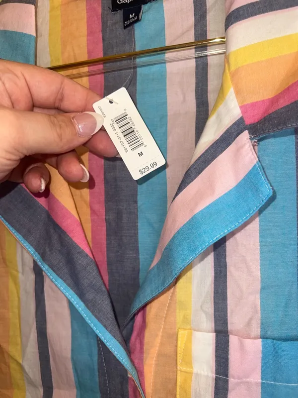GapBody Striped Button Front Shirt Medium Multicolor Short Sleeve Blouse NWT‎ Blue - Image 5