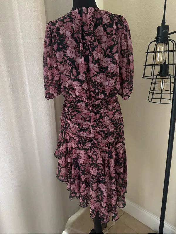 Chelsea28 Floral Chiffon Ruffle Mini Dress Pink Green Size 2 Wedding Guest - Image 6