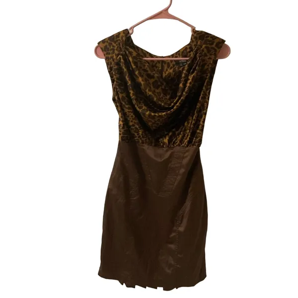 XOXO Brown Cowl Neck Cheetah Print Dress 5/6 Mobwife Coquette Girl Retrogirl Y2K - Image 4