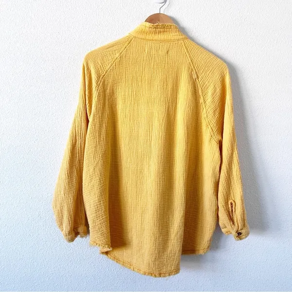 Free People We The Free Oversized Gauze Button Down Top Yellow Boho Shirt - Image 8
