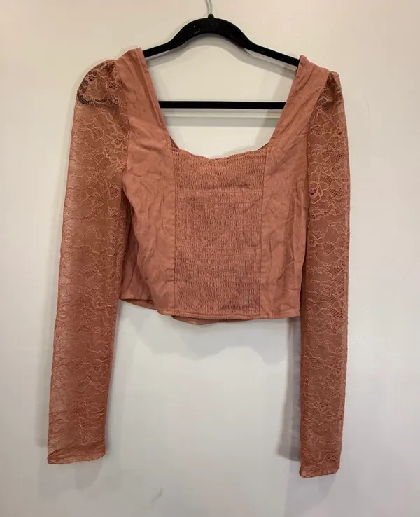 Wild Fable Women’s Small Brown Lace Long Sleeve Corset Crop Top NWT - Image 3
