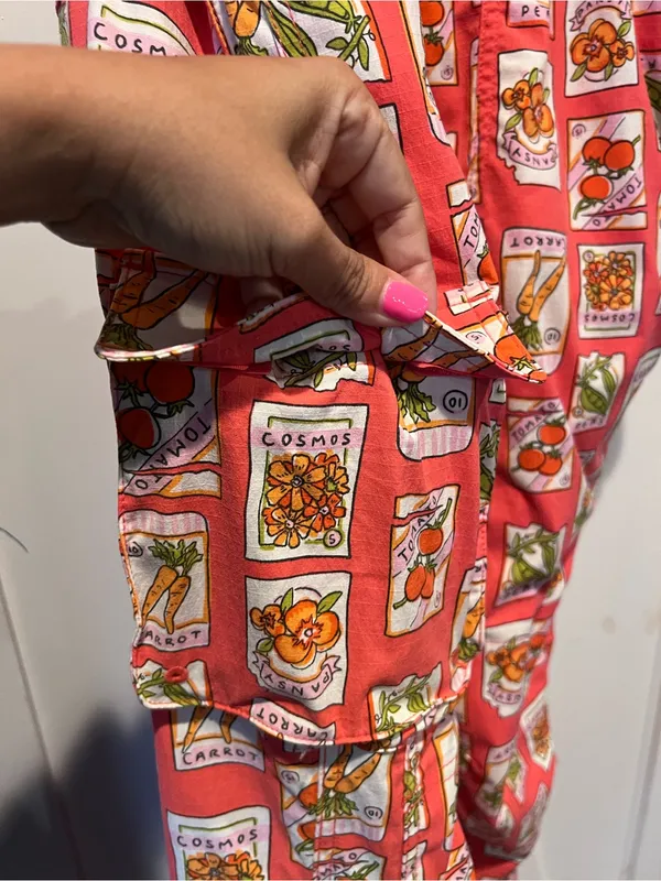 Heirloom gardening bib Overalls Lx29 coral seed packets One-Piece - Image 9