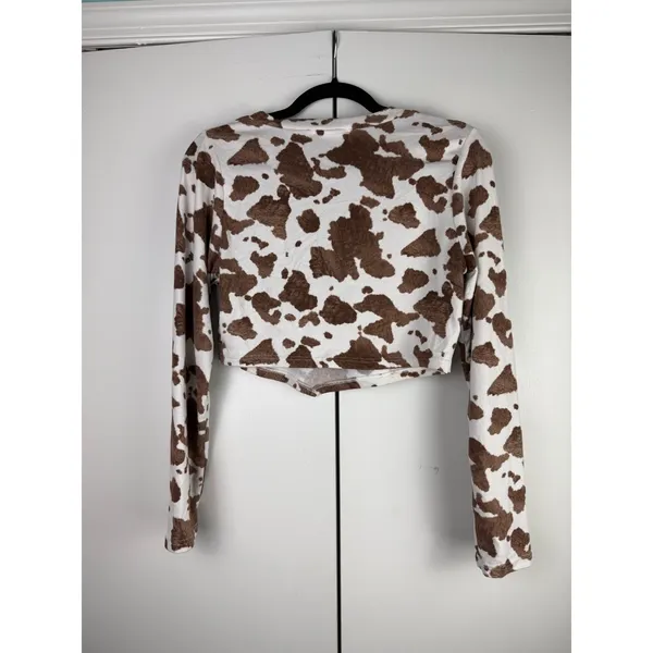 Altar'd‎ State Cow Print Crop Top Brown White Handkerchief Hem Festival Large - Image 2