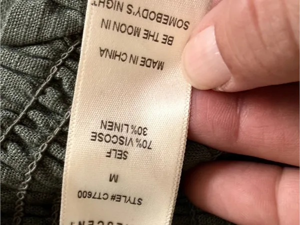 Crescent Medium Olive Smocked Linen Blend Crop Top Peasant Cottagecore Bohemian - Image 8