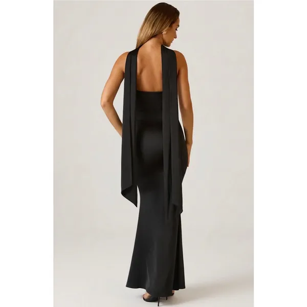 Oh Polly Mandi Scarf-Detail Strapless Gown Maxi Dress in Black size 14 New - Image 4