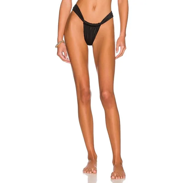 GOOD AMERICAN Shine Ruched Bikini Bottom In Black001 Size 3 (US L) NWT Reg $55 - Image 7