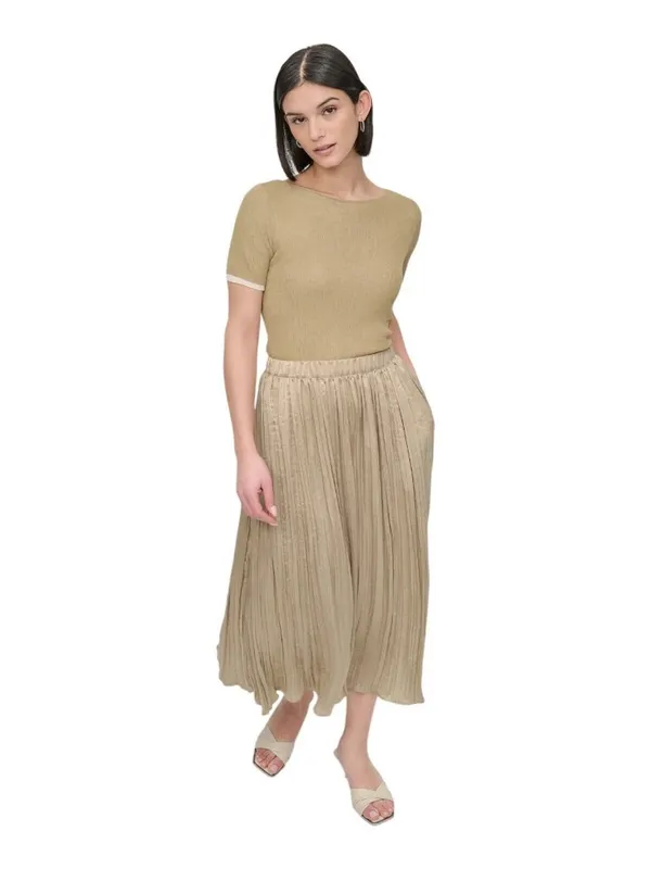 NWT DKNY Womens Crushed Crease Woven Midi Skirt P5DNSB53 Pale Moss Brown Green M - Image 5
