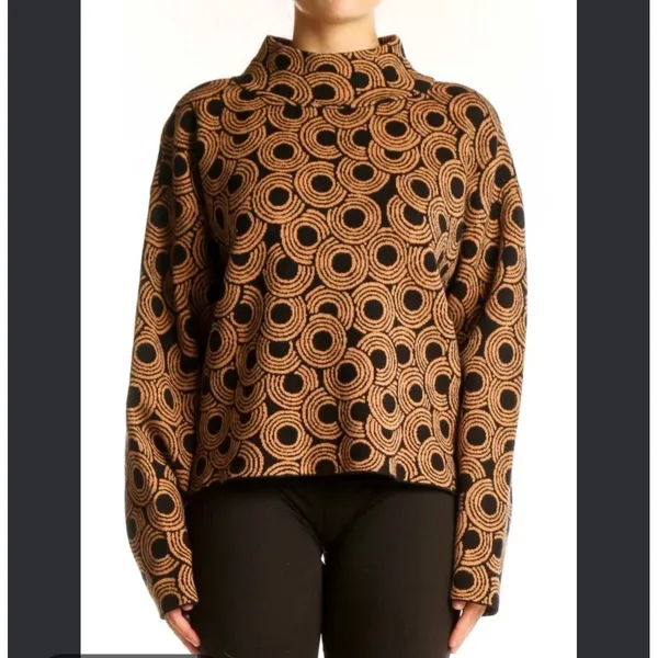 Anthropologie Maeve Funnel Neck Sweater S Boxy Boho Mod Retro Art Deco 70s - Image 2