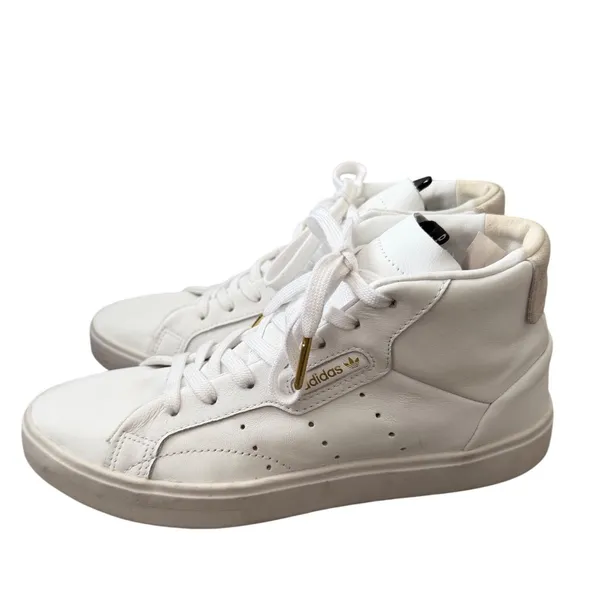 Adidas Sleek Mid White Leather High Top Sneakers Gold Foil Size 6.5 - Image 2