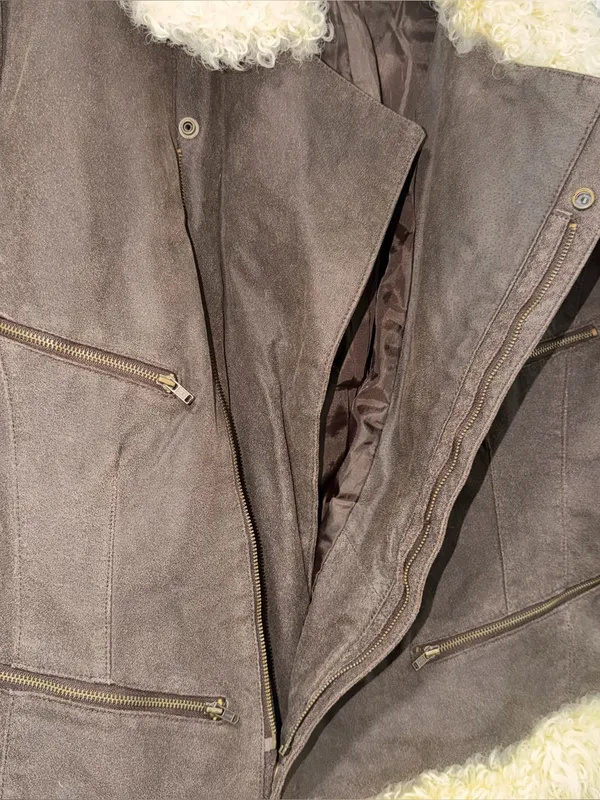 Vintage Moda International Brown Leather Lamb Fur Jacket - Image 5