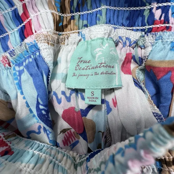 True Destinations Coastal Wide Leg Palazzo Pants Small Tropical Print Smocked - Image 5
