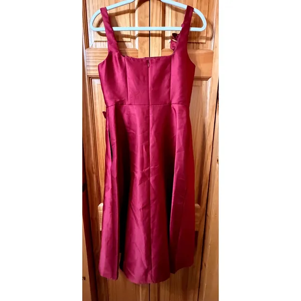 Adrianna‎ Papell Mikado 3D Flower Midi Dress Plum Red Fit Flare Pockets Sz 4 - Image 4
