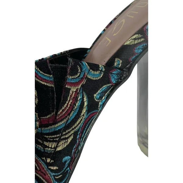 Rouge Helium Clear Heeled Mules Floral Embroidered Heels Open Toe‎ Size 6 - Image 5