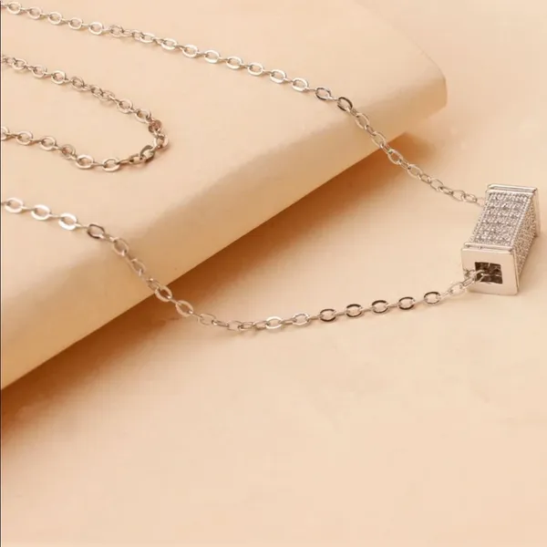 Zircon Cuboid Pendant Charm Silver necklace - Image 2