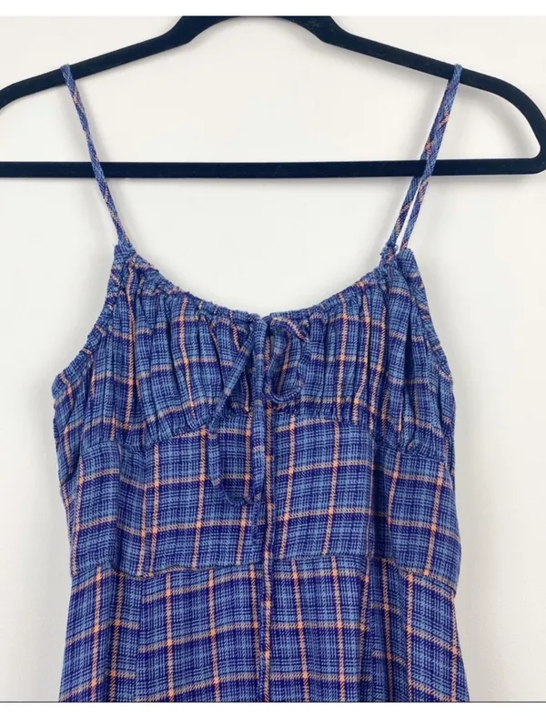 $69 Urban Outfitters Kamaryn Tie Front Plaid Mini Dress NWOT in Blue S - Image 8