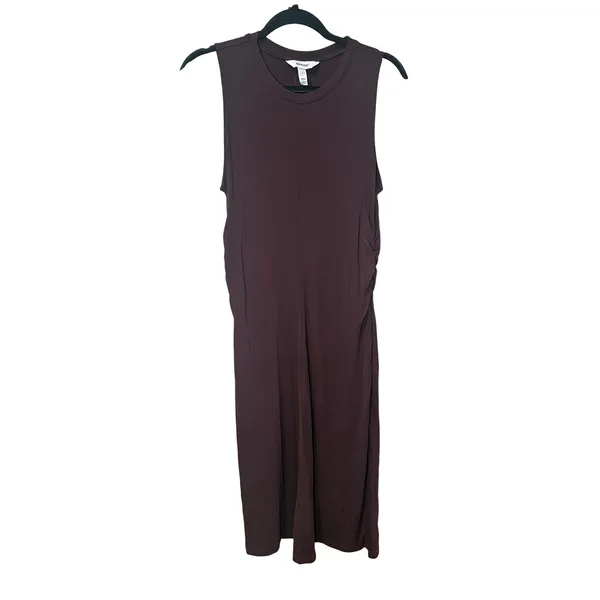 Spanx Sleek Jersey Crewneck Ruched Midi Dress Sleeveless Brown Sz Medium 21831R‎ - Image 2