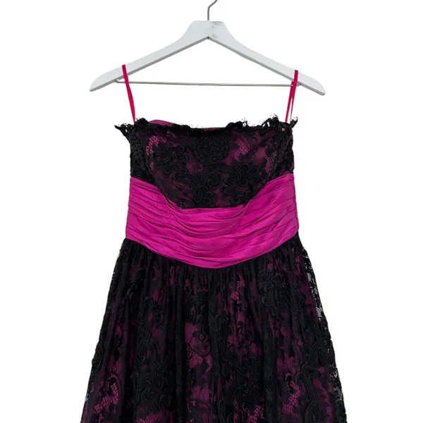 Betsey Johnson Strapless Lace Dress Pink Black Party Cocktail Size 8 - Image 7