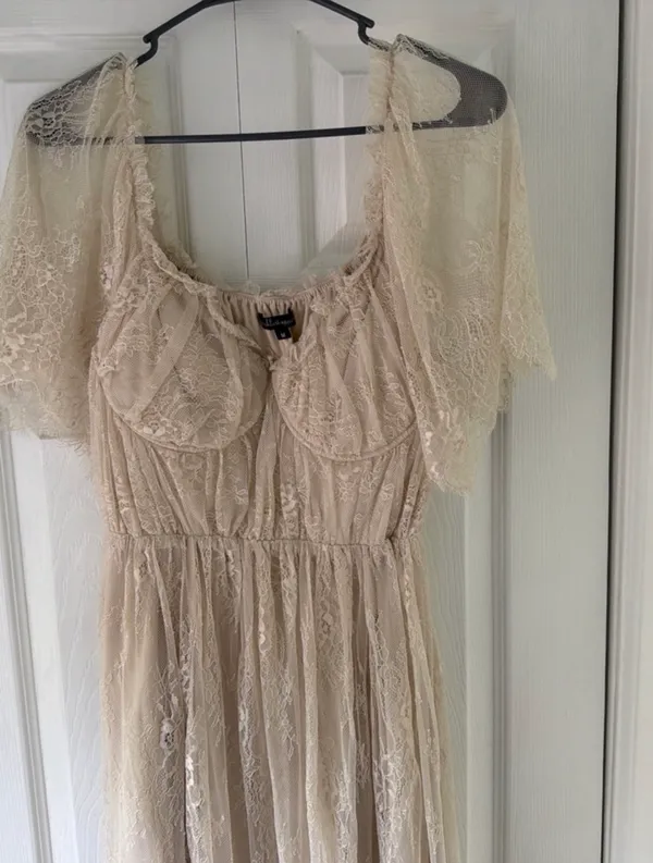 Wishlist Sheer Lace Maxi Dress in Ivory - Image 5