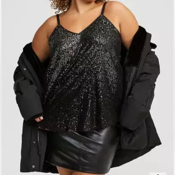 Torrid NWT V-neck Sophie Rose Gold Sequin Woven Swing Lined Relaxed Cami Size 1X - Image 3
