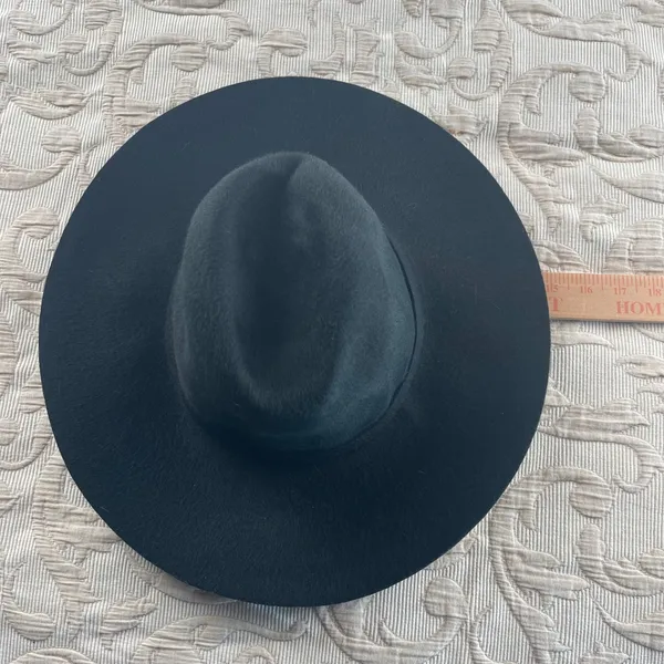 Zara Black Wide Brim Fedora Hat Wool Felt Pinched‎ Crown Buckle Band Size M 58cm - Image 5