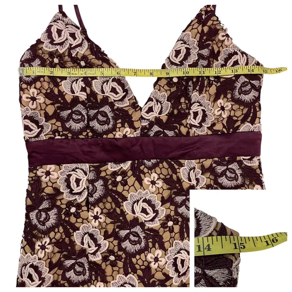 Bardot Dalia Asymmetrical Lace Midi Dress - Burgundy Floral - US 6/Small - Image 2