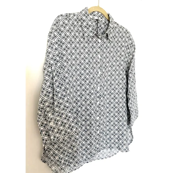 Zara Linen Blouse 3/4 Sleeve Button Front Print Shirt Womens Chic Top Sz L - Image 10