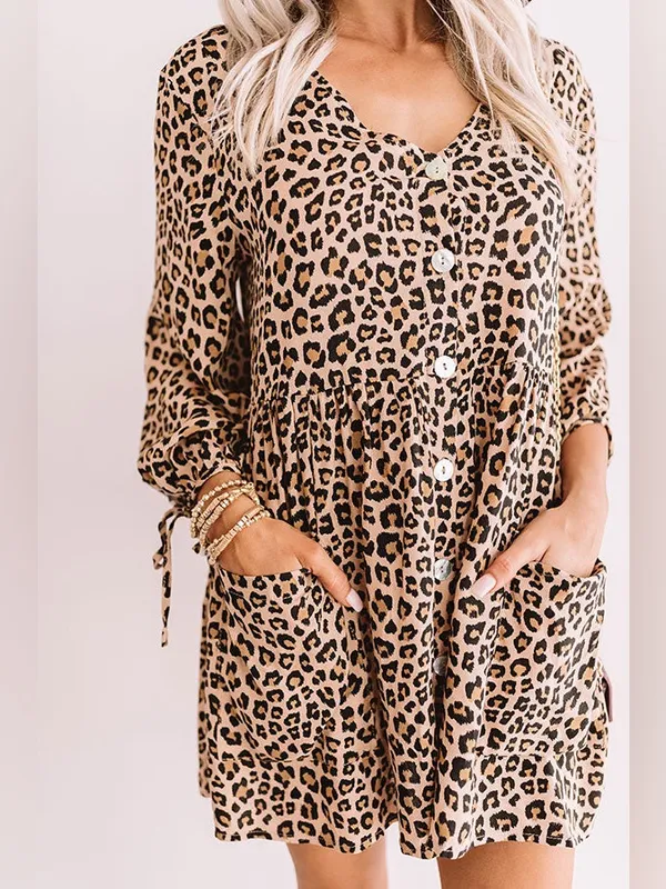 Entro Leopard Print Button‎ Front Babydoll Tunic Top/Dress Size M- Brown/Black - Image 8