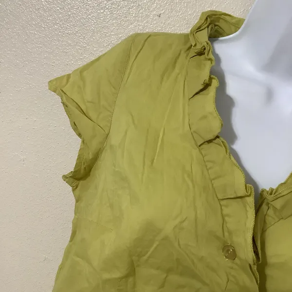 Vintage Y2K Green Fairycore Cottagecore Fairy Ruffle Cotton Button Up‎ Top Sz 10 - Image 2