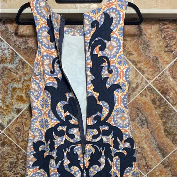 Anthropologie Vanessa Virginia Navy Geometric Linen Sleeveless Shift Dress 4 - Image 6
