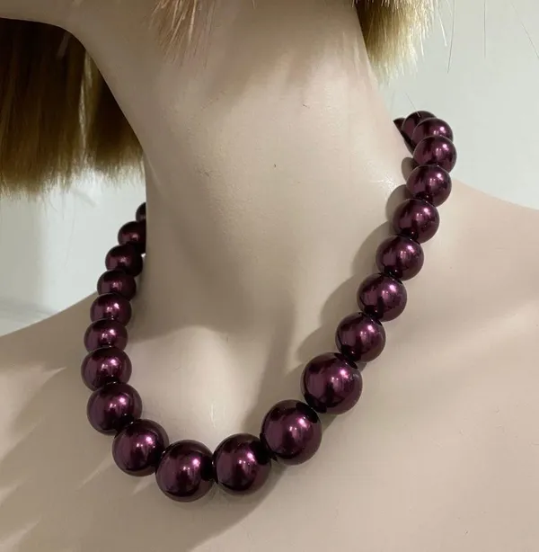 Burgundy Glass Pearl Necklace/Bracelet Set - Image 3
