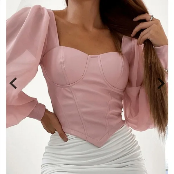 ASOS Parisian Bubblegum Pink Vegan Leather Bustier Sheer Sleeve Top 10 - Image 2