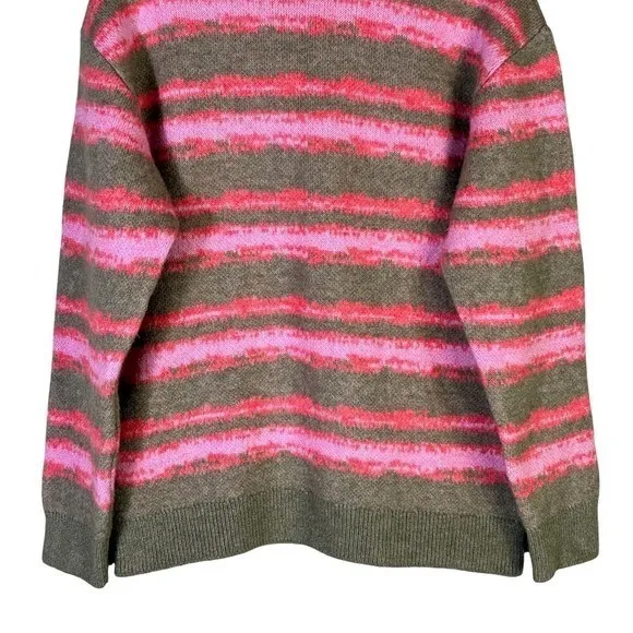 Zara Striped Knit Crewneck Sweater Pink Green Grunge Oversized Size M - Image 4