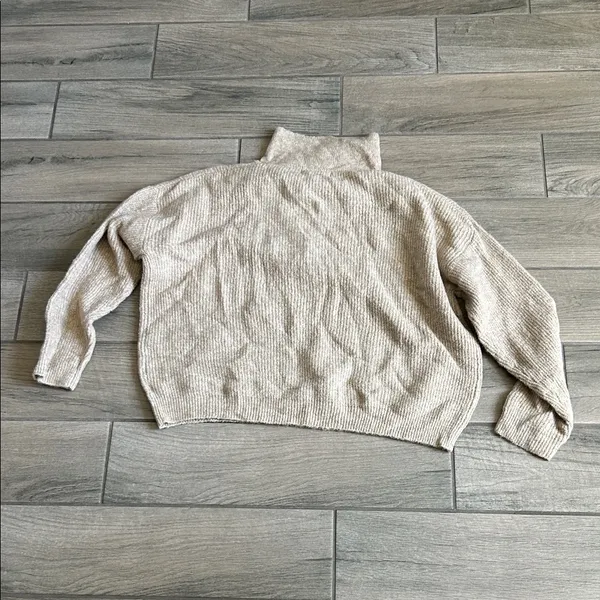 Petal & Pup Neutral Beige Ribbed Half-Zip Turtleneck Sweater - Image 4