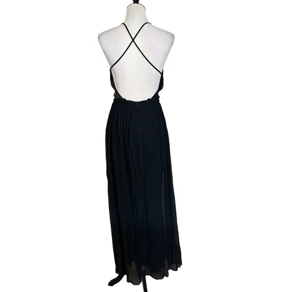 Chan Luu Sequin Puri Maxi Dress Womens XS Black Open Back Formal Chiffon Gown - Image 8