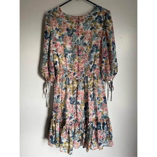 Taylor Womens Floral Vneck Ruched Ruffle Tiered Dress sz 10 Boho Cottage Dainty - Image 7