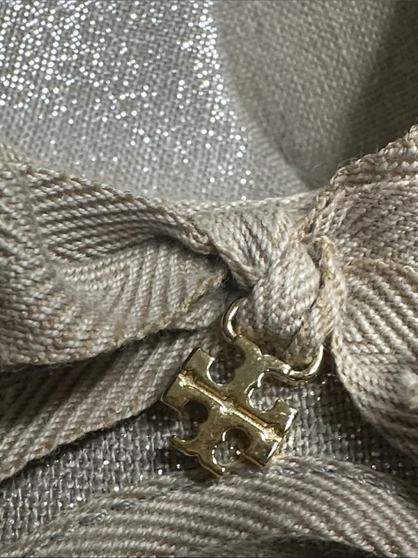 Tory Burch Espadrille Wedge Peep Toe Bow Pumps Metallic Beige. - Image 16