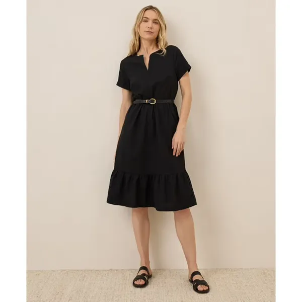 NWOT Pact Linen Blend Midi Dress Womens Sz Medium Black Organic Cotton - Image 3
