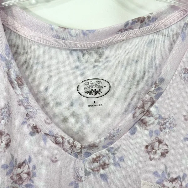 Laura Ashley Large Pajama Set Pink Floral Lettuce Hem Soft Girl Cottagecore 559 - Image 4