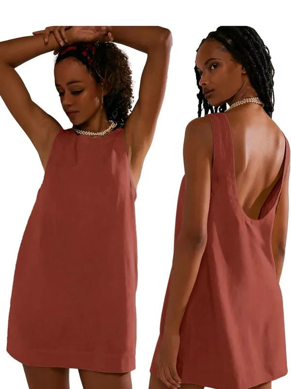 Backless Mini Dress in Rust Red — Women Size XS - Image 2