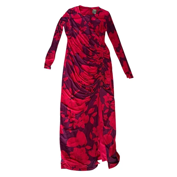 Taylor Women’s Purple/Red Long Sleeve Ruched Maxi Foral Dress, Size 4 - Image 9
