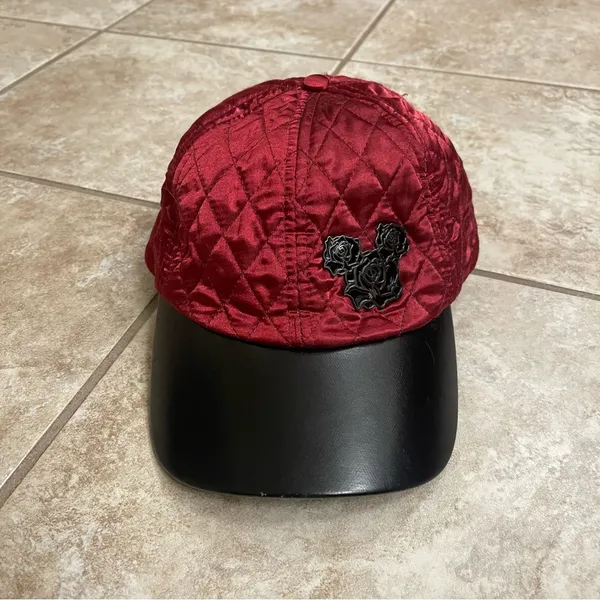 Disney‎ Parks Original Red Quilted Hat Black Mickey Rose Ears Beauty & the Beast - Image 3