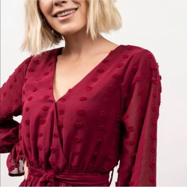Baltic Born Paisley Dress Women 2XL Burgundy Swiss Dot Long Sleeve Romantic Midi - Image 2