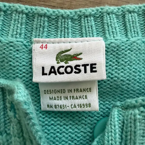 Lacoste‎ Knit Button Up Pullover Women's Sweater Turquoise 44 Large Blue Preppy - Image 3