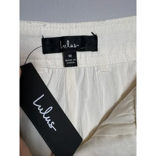 Lulus Cream Linen Blend High Waisted Wide Leg Trousers Pants Size Medium NWT - Image 5