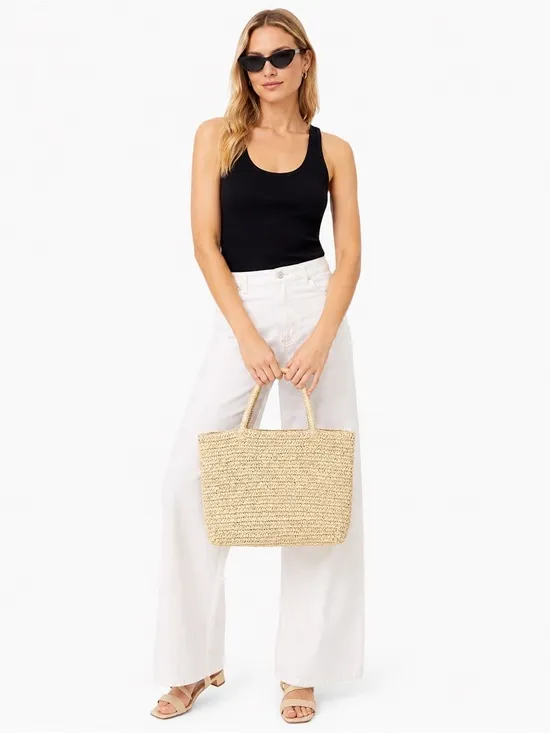 J.Crew Paper Raffia Woven Tote Bag Natural Beige Large Beach Shopper - Image 6
