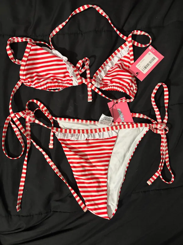 New Edikted Red And White Stripe Bikini - Image 3