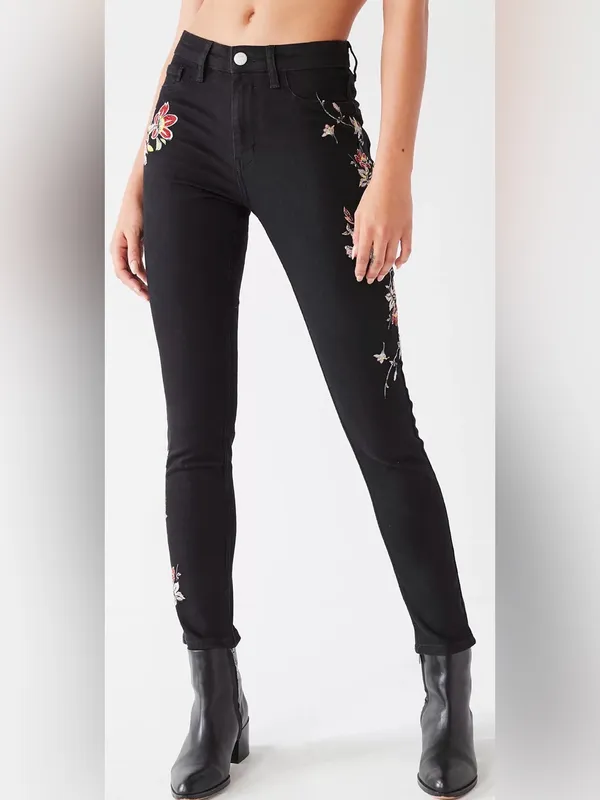 Urban Outfitters BDG Twig High Rise Skinny Black Floral Embroidered Jeans 27 - Image 2