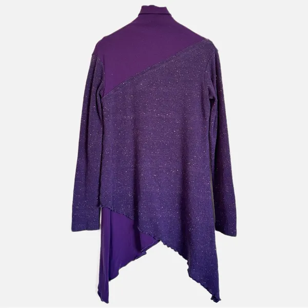 Purple Asymmetrical Pullover Mock Neck Sweater Women's Oversized Knit Top Tunic - Image 2