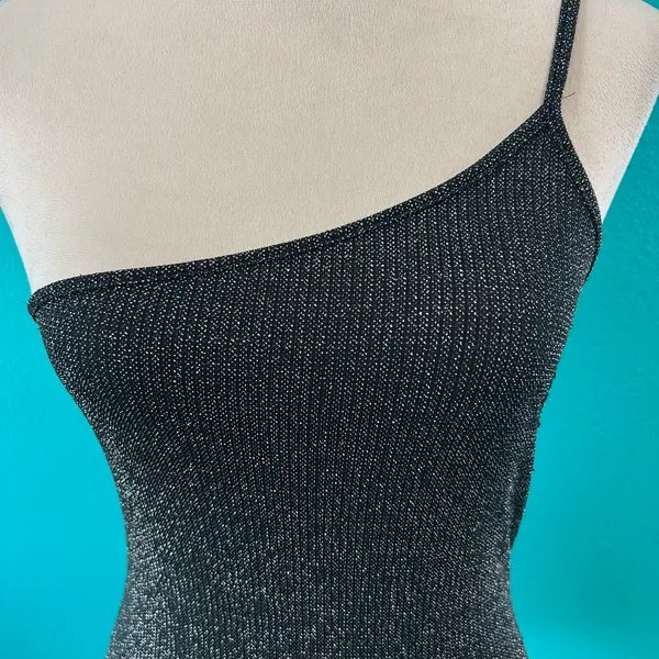 Reformation Jazmine Top Black Metallic One Shoulder Shimmer Fitted Size S - Image 4